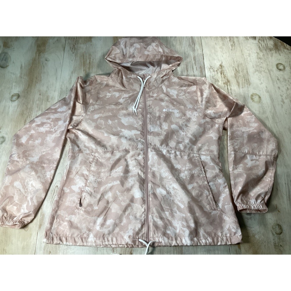 Columbia Pink‎ Camo Windbreaker Rain Jacket With Hood Women's XL Gorpcore